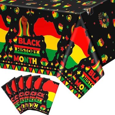 Imagem de Fullhawl 6 peças de toalha de mesa de plástico descartável do mês da história negra 137 x 272 cm toalha de mesa preta para festa de fevereiro afro-americana