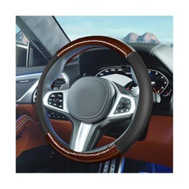 Imagem de FALVFUN Capa de volante de carro, protetor de volante de veículo totalmente surround de fibra de carbono de 38 cm com forro antiderrapante, acessórios internos automotivos confortáveis, ajuste