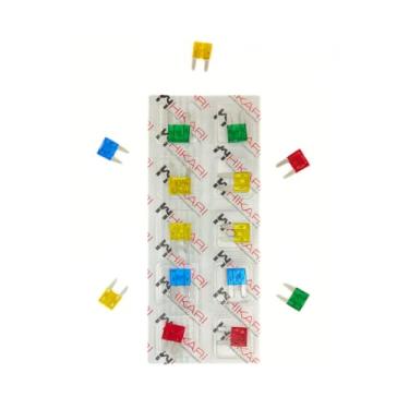 Imagem de Kit Cartela Mini Fusível Lâmina Carro Moto Caminhão 10 Unidades Emergência Mesclado