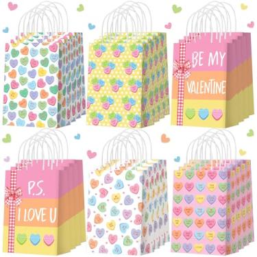 Imagem de Zhanmai 24 peças de lembrancinhas de festa de dia dos namorados, sacolas de presente com alças para conversas dos namorados, sacos de papel para doces para festa de aniversário, artigos de
