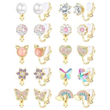 Imagem de THUNARAZ Brincos femininos com clipe de ouro, confortáveis, não perfurados, pérola, zircônia, coração, flor, borboleta, clipe, hipoalergênico, brincos falsos, joias, Zinco Zircônia cúbica, Zircônia