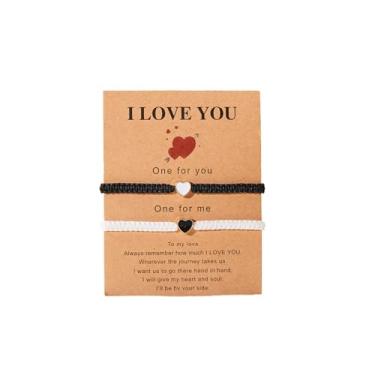Imagem de ZMANYIJEW Pulseiras coloridas de coração combinando para casais, pulseiras ajustáveis para casais, conjunto de joias de dia dos namorados, presente para namorado, namorada, 1, corda trançada, Sem
