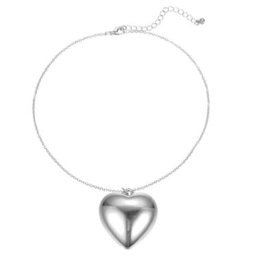 Imagem de RLHRNDE Colar gargantilha com coração grosso e inchado vermelho na moda Y2k pingente de coração grande de vidro ajustável colar de veludo acessórios de joias para o dia dos namorados, Medium, Metal