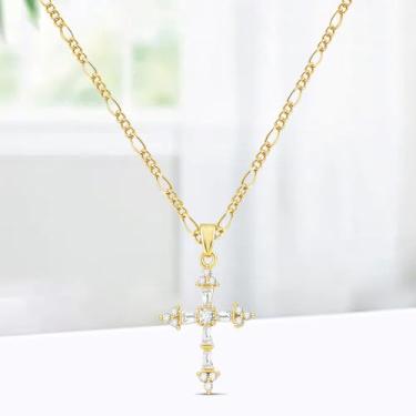 Imagem de Colar com pingente de cruz dupla - Colar gargantilha com pingente de cruz pequena, one size, Latão, Sem Pedra Preciosa