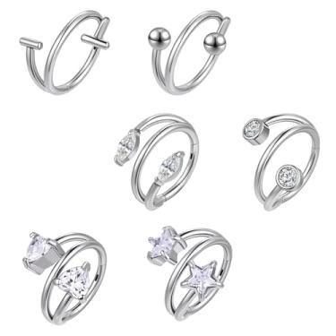Imagem de AOEDEJ 6 peças de anéis de nariz de 16G, argolas de 8 mm/10 mm, brincos de aço cirúrgico, piercing de septo, zircônia cúbica, para mulheres, homens, cartilagem, concha, argola, bijuteria, 1.2*8mm, Aço