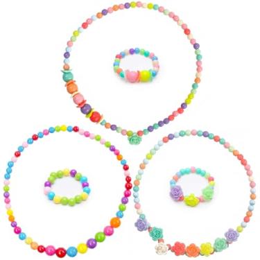 Imagem de BigOtters Little Girls Necklace Bracelet, 3 Sets Lovely Colorful Beads Toddler Necklaces for Girls, Play Jewelry for Toddlers 2-4