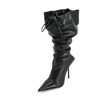Imagem de JW PEI Botas femininas de couro Olivia com salto alto, Preto, 40