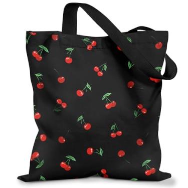 Imagem de Miss Adola Sacola feminina de lona – Lindas bolsas de lona com zíper design estético, sacolas reutilizáveis para compras, trabalho, viagens, férias, dia a dia, cereja preta