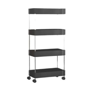 Imagem de Armário Carrinho Organizador Multiuso Com 4 Camadas Com Rodinhas Cozinha Banheiro Quarto Lavanderia(PRETO,G)