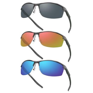 Imagem de acavefox Óculos de sol polarizados semiarmação de metal, masculinos, esportes, pesca, golfe, dirigir, proteção UV, antirreflexo, estilo moderno ao ar livre, Cinza escuro/azul espelhado/vermelho