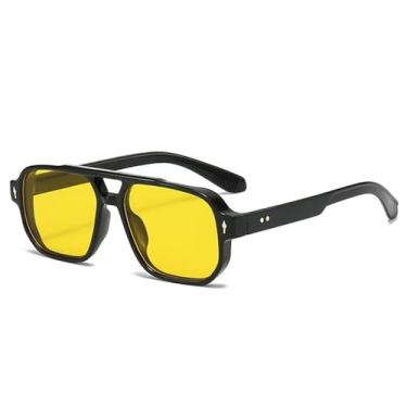 Imagem de Óculos de Sol UV400 - Lentes Verde Oceano com Ponte Dupla e Rebites para Homens e Mulheres, Ideais para Esportes ao Ar Livre, Corrida e Ciclismo, nas cores Preto e Amarelo.