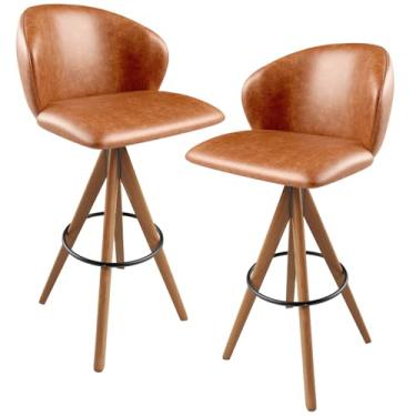 Imagem de Kit 02 Banquetas Alta Giratória Bar Cozinha Sala de Jantar Bar Mia L02 Couríssimo Camel - Lyam Decor
