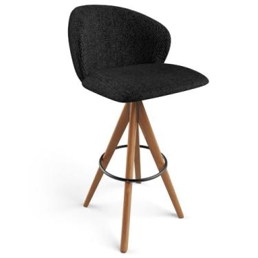 Imagem de Banqueta Alta Giratória Bar Cozinha Sala de Jantar Bar Mia L02 Linho Chumbo - Lyam Decor