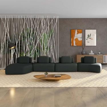 Imagem de Sofá Ilha Sala de Estar Dakota 4 Módulos 626cm Encostos Almofadas Soltas Veludo Cinza G33 - Gran Belo