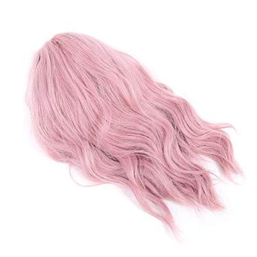 Imagem de Naroote Peruca Curta Ondulada Bob Rosa Pastel Fantasia de Cabelo Sintético para Mulheres, Tamanho Ajustável para Festa de Halloween 14,1 Polegadas
