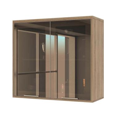 Imagem de Armário Aéreo 80 Cm 2 Portas De Abrir Vidro Reflecta 1 Prateleira Mel Luciane Móveis