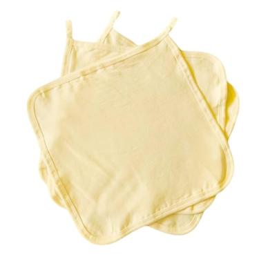 Imagem de Kit com 3 Fralda Pano De Boca Para Bebê com Prendedor De Chupeta 30 x 30cm Malha Liso (Amarelo)