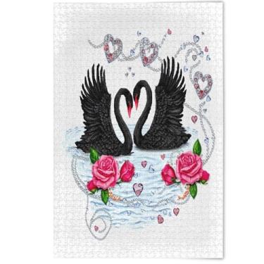 Imagem de Cute Valentine Black Swans Floral Adult Puzzles Jigsaw 1000 Pieces White Elephant Gifts Funny Cool Creative Puzzles Landscape Artwork, 1000 Pieces, 29.5" x 19.7"