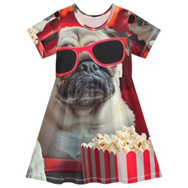 Imagem de TSENQUE Vestidos infantis para meninas 2t Pug Dog Roupas de verão engraçadas primavera vestido de praia vestido de menina, cachorro pug engraçado 1, 3T