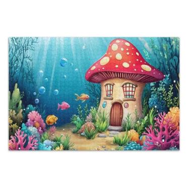 Imagem de Desenhos animados mundo subaquático com quebra-cabeças de coral para adultos 1000 peças, quebra-cabeças para adultos com letras nas costas