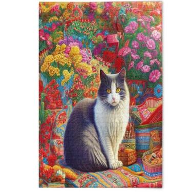 Imagem de Quebra-cabeça colorido cinza flores florais adultos 1000 peças divertido bobo legal Prime quebra-cabeças paisagem arte animal, 1000 peças, 75 x 50 cm