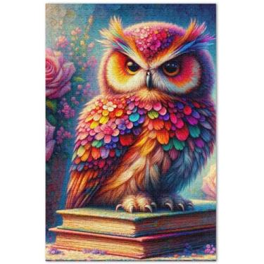 Imagem de Quebra-cabeça colorido com flores de coruja para adultos, 500 peças, presentes para elefantes brancos, jogos duros para adultos, brinquedo artístico, 51 x 35 cm
