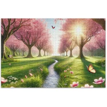 Imagem de Quebra-cabeças de flores de primavera flor de cerejeira para adultos, 1000 peças, presentes tecnológicos, paisagem, pintura de arte floral, 75 x 40 cm