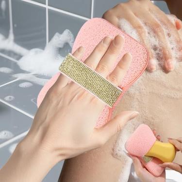 Imagem de Saco de espuma de banho de dupla face, bolsa de sabão de esponja de chuveiro, conjunto de esponjas esfoliantes de banho dupla face 2 em 1, esponja de banho esfoliante corporal (rosa escuro, 12 x 8,5
