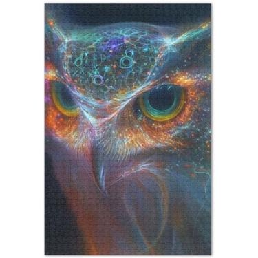 Imagem de Quebra-cabeças para adultos com rosto de coruja colorida com estampa animal, 500 peças, engraçado, personalizado, natureza, decoração de pintura animal, 51 x 35 cm