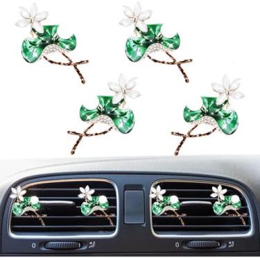 Imagem de 4 peças de clipes de ventilação de carro Bling Lotus, clipe de saída de ar condicionado de cristal strass, pingente difusor de purificador de ar, lindo acessório de decoração de interiores de carro