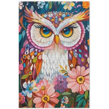 Imagem de Quebra-cabeça com estampa floral de coruja colorida para adultos, 1000 peças, elefante branco, paisagem, brinquedo de arte, 75 x 40 cm