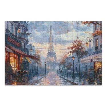 Imagem de Quebra-cabeças adultos Torre Eiffel Cafe Street 1000 peças, quebra-cabeças de peças grandes para adultos, noite de jogo