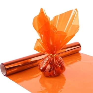 Imagem de 20 Folhas Papel Celofane Poli Colorido, 70x85cm, para Embalagens, Artesanato e Embrulho (Laranja)
