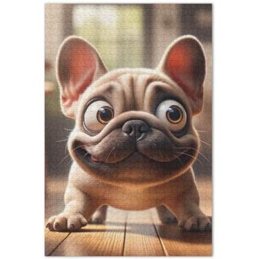 Imagem de Quebra-cabeça engraçado buldogue francês adultos 1000 peças pintura animal decoração mordaça presente família elefante branco presentes, 75 x 40 centímetros