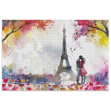 Imagem de Aquarela Paris Eiffel Lovers Adultos 1000 Peças Quebra-cabeça Jogo de Brinquedo Arte Exclusivo para Adultos Elefante Branco