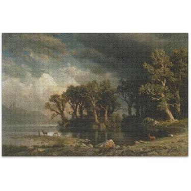 Imagem de Quebra-cabeças Albert Bierstadt Tempestade Pintura Paisagem para Adultos 500 Peças Presentes Elefante Branco Engraçado Paisagem Quebra-Cabeça Jogo de Arte, 20,5 x 14,9 polegadas