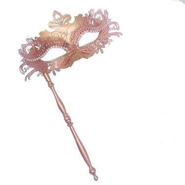 Imagem de Máscara de máscara para mulheres/homens, máscara facial de festa extravagante, máscara veneziana para baile de formatura, dia das bruxas, carnaval (máscara de baile de máscaras com vara, ouro rosa)