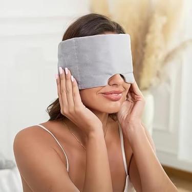 Imagem de Máscara de dormir de veludo ponderado para mulheres e homens, máscara ocular por gravidade com bloqueio de luz para dormir, micro alívio de pressão para tensão ocular, cinza