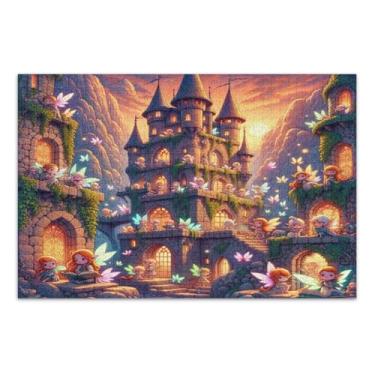 Imagem de Mysterious Castle Cute Elves Puzzles 1000 peças para adultos, jogo de quebra-cabeça com letras nas costas