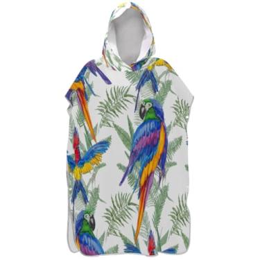 Imagem de Joisal Poncho de surfe para adulto trocador de roupas de banho com capuz toalhas vestíveis aquarela pássaro animal azul verde poncho masculino com capuz