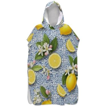 Imagem de Joisal Roupão para adultos, poncho de surfe, toalha de banho com capuz, absorvente, limões, azulejo, homem, mulher, poncho com capuz