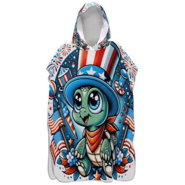 Imagem de Joisal Poncho de surfe para adultos trocador de roupa de praia com capuz toalha de natação plus size divertido desenho animado tartaruga patriótica homens mulheres poncho com capuz
