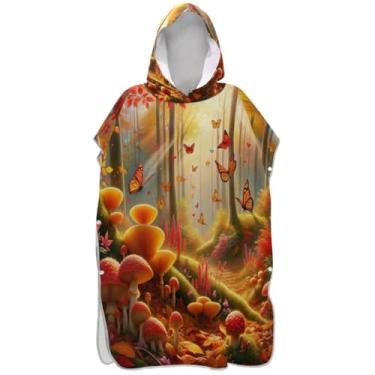 Imagem de Joisal Poncho de surfe de folhas de outono cogumelos para adultos trocador de roupa de praia com capuz toalha de banho leve ponchos adultos para mulheres