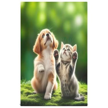 Imagem de Joisal Toalhas de prato decorativas de outono para cozinha fofo filhote de cachorro brincalhão gatinho fofo mão toalha de chá panos de prato panos de prato absorventes de banheiro 45 x 71 cm, 1 pacote