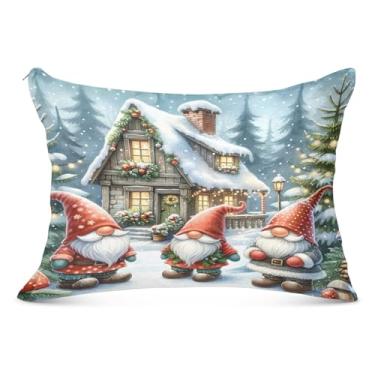 Imagem de Fronhas de Natal Gnomo Snow Cottage Queen 50 x 76 cm Capa de almofada macia com zíper resistente a desbotamento e manchas