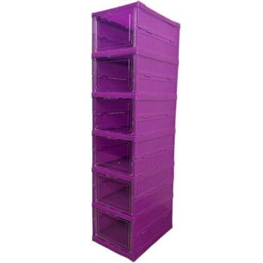 Imagem de Caixa Organizadora de Sapato Caixa De Sapato Dobrável Armazenamento Transparentes Sapateira Empilhável Prova De Poeira 25,5 x 34,5 x 52,5cm (3 andares)(6 andares ROXO)