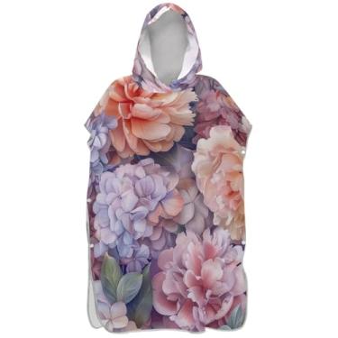 Imagem de Joisal Poncho de surfe absorvente para adultos trocador de roupa de praia com capuz toalha de banho vintage floral pastel unissex adulto poncho com capuz
