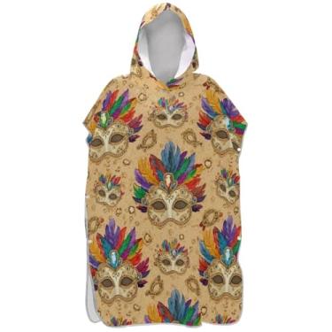 Imagem de Joisal Roupão para adultos, poncho de surfe, com capuz, toalha de praia, estampada, secagem rápida, ponchos de praia para homens, máscaras de carnaval douradas