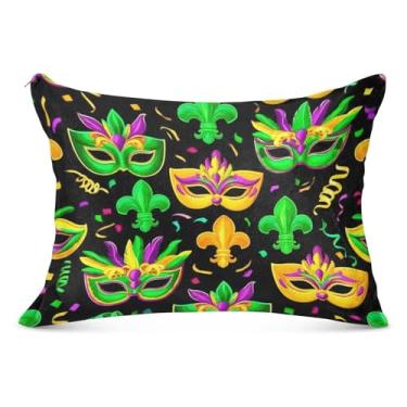 Imagem de Máscaras de carnaval verde dourado fofo fronha com zíper padrão queen king size fronhas premium capa de travesseiro corporal, tamanho Queen, 50,8 cm x 76,2 cm