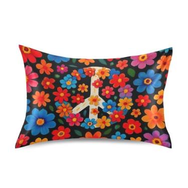 Imagem de Fronhas Floral Colorido Floral Branco Símbolo da Paz Cetim Refrigeração Padrão Queen King Fronhas Fronhas Personalizadas para Cabelo e Pele Tamanho Queen 76.2 cm x 50.8 cm